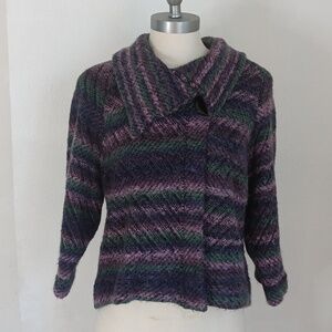 Avette Womens Sweater Cardigan Size M One-Button Poncho Style Fuzzy Mohair Blend